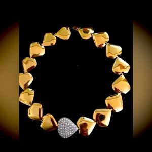 Gold Heart Necklace with Rhinestone in Center Heart